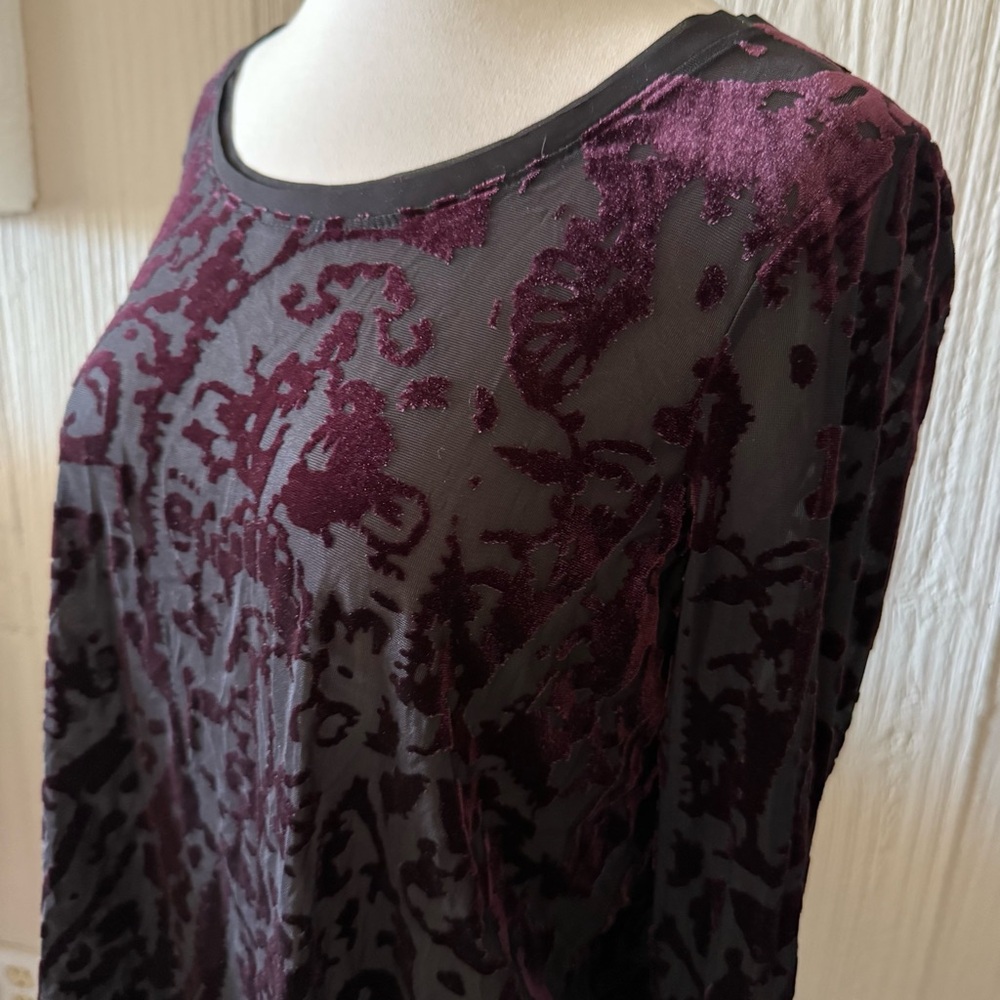 Simply Vera Vera Wang Velvet Burnout Top Chiffon Hem Long Sleeves Size Small